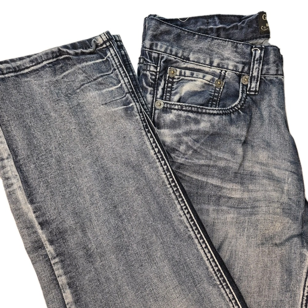 Gray Earth Medium Wash Distressed Blue Jeans Mens Straight Leg 32Wx32L